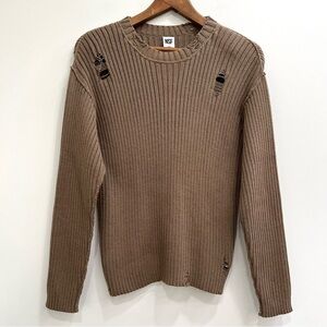 NSF Freddy Distressed Destroyed Oversized Sweater Ribbed Brown Size XS